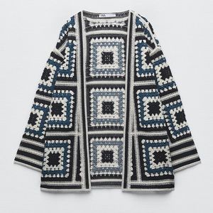 Zara Black and Blue Crochet Cardigan